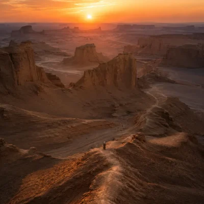 Sunset view over the Lut Desert landscape in Iran